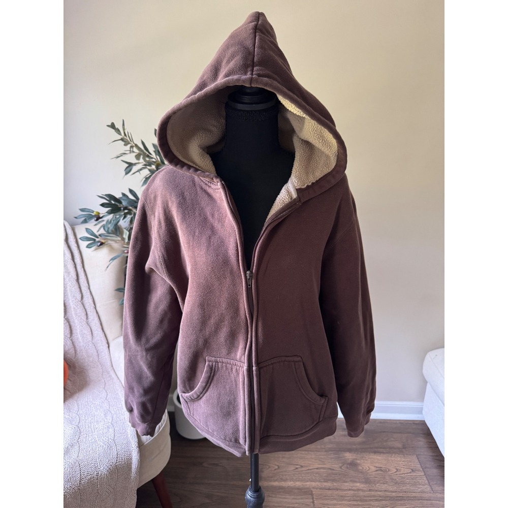 Faded Glory Boys XXL 18 Brown Sherpa Lined Full Zip Hoodie Sweatshirt Jacket